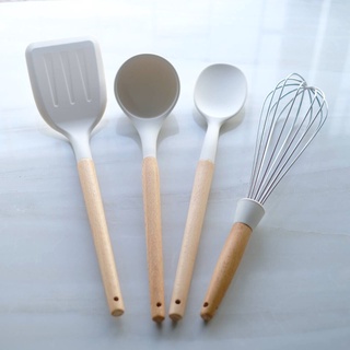 Omocha - (แยกชิ้น) White silicone spatula ตะหลิวซิลิโคน ฟู้ดเกรด อุปกรณ์ครัว