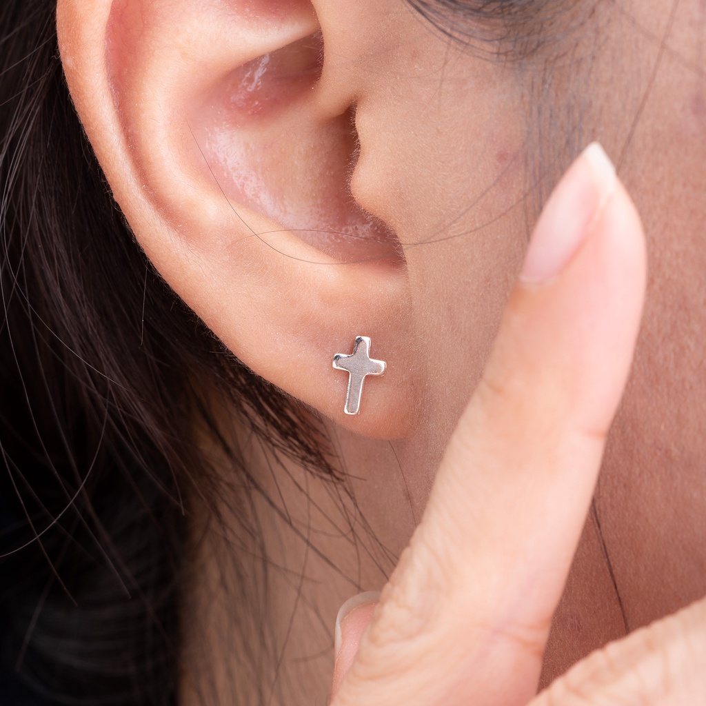 Malai Gems ต่างหูเงินแท้ Silver 925 รุ่น  Minimal ไม้กางเขนมินิมอส  ต่างหูเงินแท้ ตุ้มหูเงิน ใส่ได้ทุกเพศ พร้อมส่ง