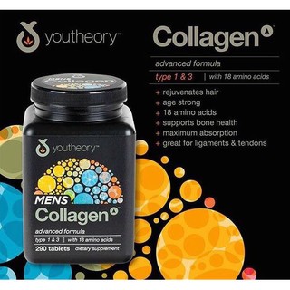 ผลิตภัณพ์อาหารเสริม Youtheory คอลลาเจน สำหรับผู้ชาย Mens Collagen Advanced Formula 290 เม็ด (NTK) หมดอายุ 01/23