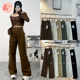 LADY_JEANS#3002(ใส่โค้ด LADYJ8 ลดทันที 15%)กางเกงขายาว ทรงกระบอกแนวคาร์โก้ ทรงสวย ตกแต่งเชือก ผ้าทิ้งทรง ผู้เหญิง