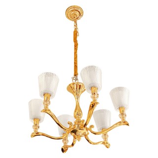 Bouquet lamp CHANDELIER L&amp;E 01-02537 CLASSIC GLASS/METAL GOLD 6-LIGHT Interior lamp Light bulb โคมไฟช่อ ไฟช่อ L&amp;E CLASSI