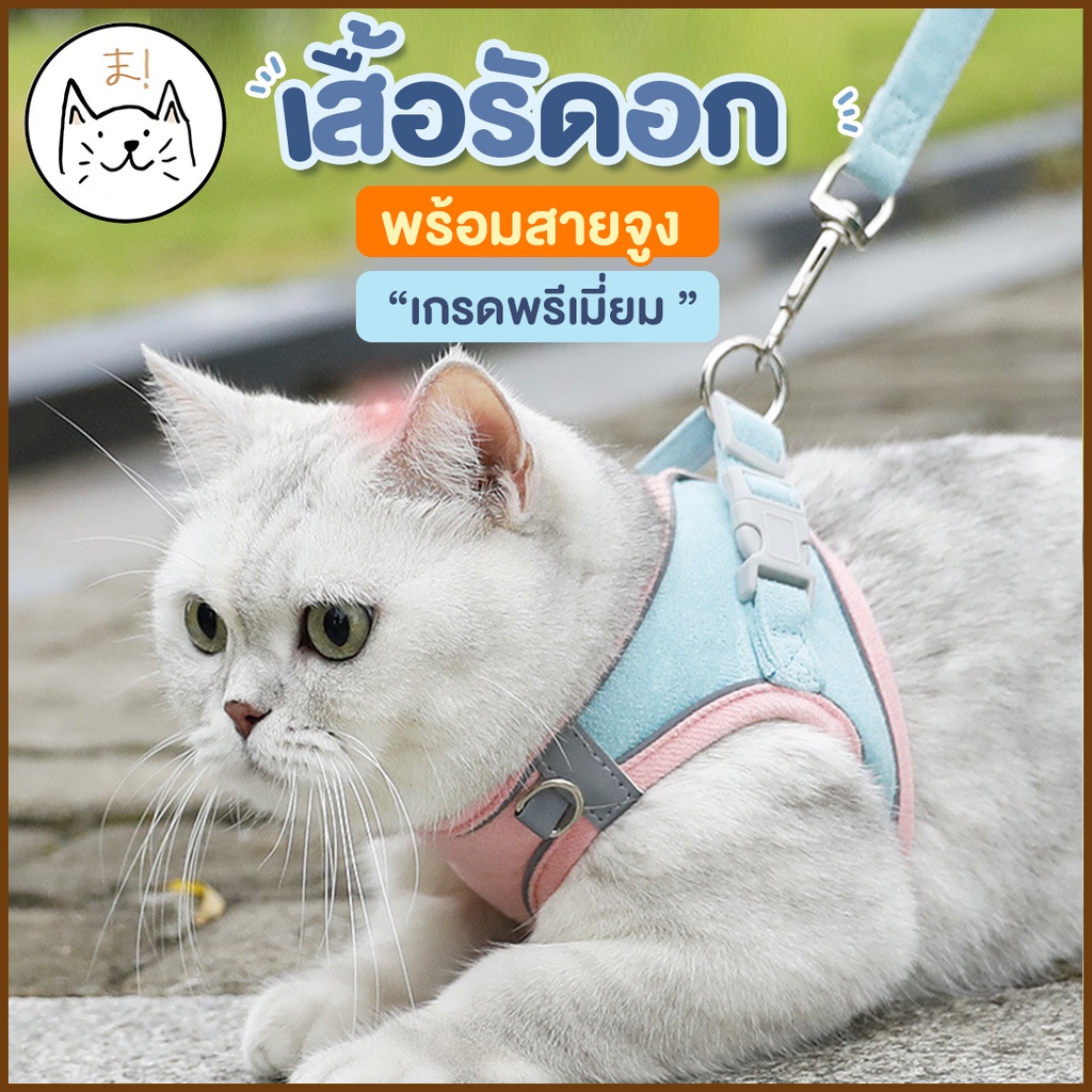 KUMAま เสื้อรัดอก พร้อมสายจูง เกรดพรีเมี่ยม มีแถบสะท้อนแสง S/M/L/XL สายจูง สายจูงสัตว์เลี้ยง เสื้อหมา เสื้อแมว
