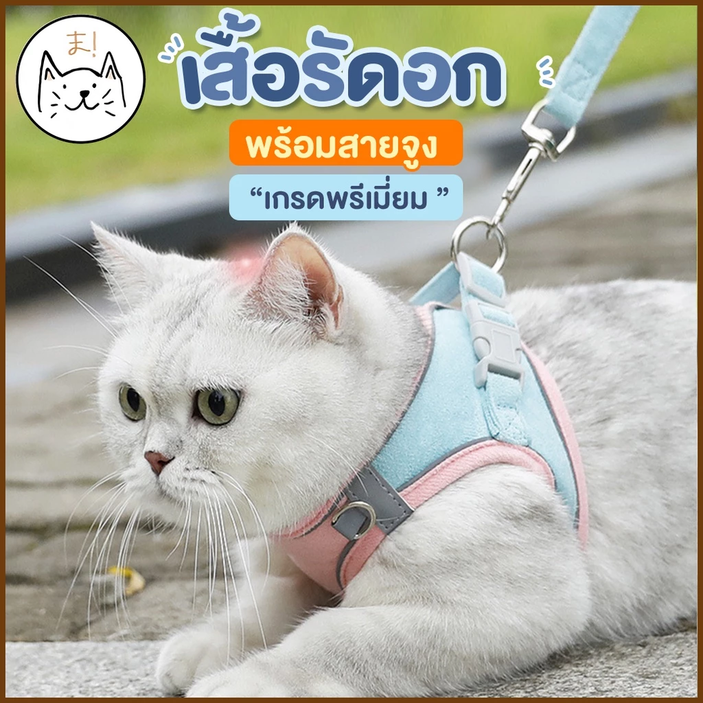 KUMAま เสื้อรัดอก พร้อมสายจูง เกรดพรีเมี่ยม มีแถบสะท้อนแสง S/M/L/XL สายจูง สายจูงสัตว์เลี้ยง เสื้อหมา เสื้อแมว