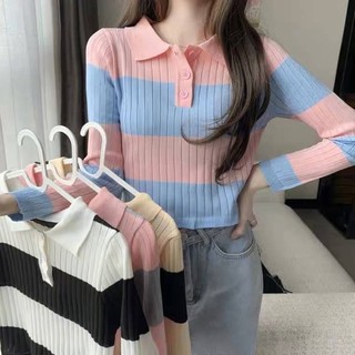 เสื้อคอกลมแขนยาวสีทูโทน