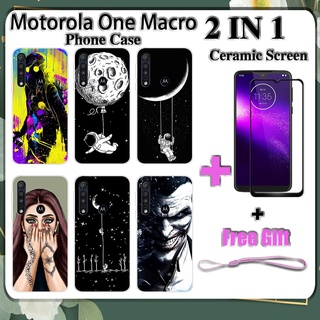 2 IN 1 เคสโทรศัพท์ Motorola One Macro พร้อมกระจกนิรภัย เซรามิค ป้องกันหน้าจอ โค้ง ฟิล์มนิรภัย ด้านนอก อวกาศ