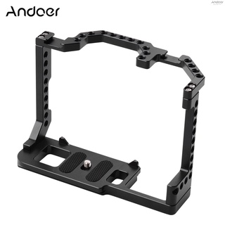 Andoer Camera Cage Aluminum Alloy with Dual Cold Shoe Mount 1/4 Inch Screw Compatible with Canon EOS 90D/80D/70D DSLR Camera