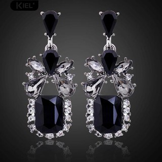 Kiel เครื่องประดับวินเทจสีดำสแควร์ Waterdrop Zircon Eardrop Dangle Earrings เครื่องประดับ