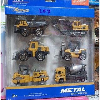 firstbuy_รถโมเดล รถบรรทุกก่อสร้างเหล็กผสม พลาสติก เข็นล้อ มีขนาด 7-8 ซม. (Metal  Diecast แพค 6 คัน)