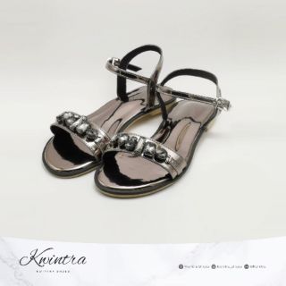 A49รองเท้ารัดส้นหน้าเพชร Kwintra รุ่น Sandals Blink สีเทาเมทาลิค