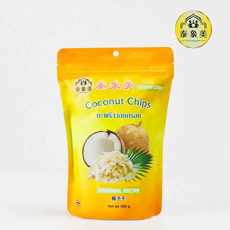 มะพร้าวอบกรอบ 100 กรัม Coconut Chips ของว่าง ของกินเล่น ผลไม้อบแห้งTai Xiang Mei พร้อมส่ง