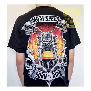 เสื้อยืดวินเทจMs32 เสื้อยืด ผ้าฝ้าย พิมพ์ลาย MOAI SPEED BORN TO RIDE 200GSM คุณภาพสูงS-5XL