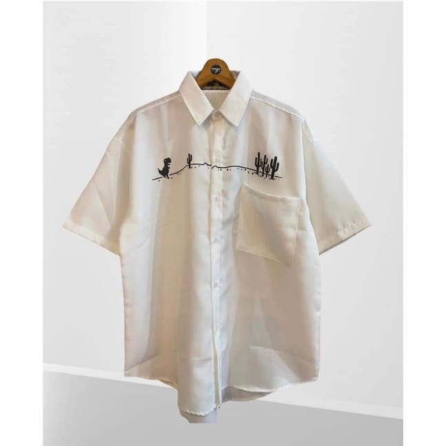 เสื้อเชิ้ต​ อก​ 48​ นิ้ว​ 🌼เสื้อเชิ้ตแขนสั้น​ Oversize​ [พร้อมส่ง]​ สีขาว