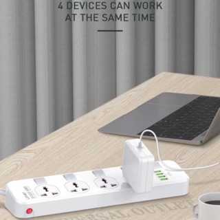 LDNIO รุ่น SC4408 ปลั๊กพ่วง แบบใช้ในบ้าน มี 4USB 4 ช่อง สายรองรับถึง 4 universal outlet Power Strip 2500W