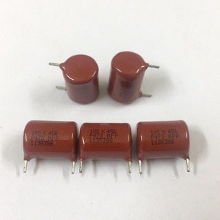 10ชิ้น ตัวเก็บประจุ 450V 1UF 105K 1000N ขาห่าง15mm. ไมล่า คาปาซิเตอร์ capacitor ใหม่แท้คุณภาพเต็ม100%