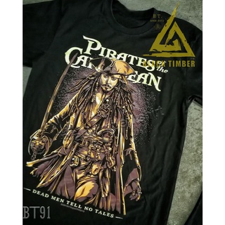 คอตต้อนคอกลมBT 91 Jack Sparrow Pirates of the Caribbean เสื้อยืด สีดำ BT Black Timber T-Shirt ผ้าคอตตอน สกรีนลายแน่น เสื