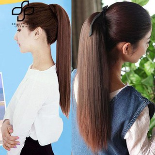 Hairpiece ผู้หญิงยาวตรงคลิปในหางม้า Pony Tail ยืดผมวิกผม