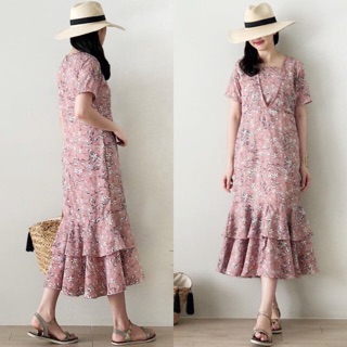 Maxi dress ทรงแขนสั้นคอวี