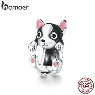 bamoer 925 Sterling Silver Cute Puppy Charm for Original 3mm Bracelet Accessories Original silver beads jewelry make BSC388