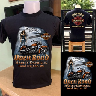 Harley Davidson Street Style-เสื้อยืดแขนสั้นพิมพ์ลายผู้หญิงสวยมีปีก-นางฟ้าตลอดกาล-เสื้อยืดชาย-หญิงของฮาร์เลย์ SS015