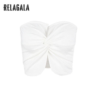 Relagala เสื้อแขนกุด คอปก ผ้าลินิน ผูกโบว์ เข้ารูป สําหรับผู้หญิง