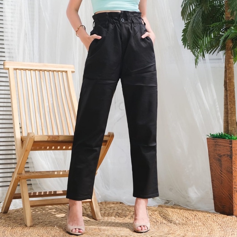 Himiso Voice Pants HW Highwaist Boyfriend Pants / Women& 39;s Office Linen Twill Pants 325 คุณภาพดี