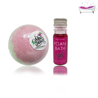 Duo Bath Bomb &amp; Foam Bath บาธบอมสบู่สปาสำหรับแช่ในอ่างและเจลสปา Strawberry Champane,สีแดง 150g&amp;20ml.