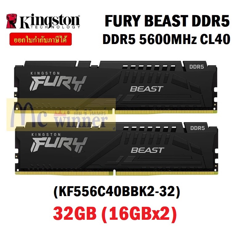 32GB KINGSTON FURY BEAST DDR5(16GBx2)DDR5 5600MHz RAM (หน่วยความจำ)(KF556C40BBK2-32)- Lifetime