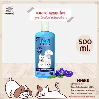 ION แชมพูสมุนไพร HW500 สูตรอัญชัน Coat Whitening Shampoo สำหรับสุนัขและแมว ขนสีขาว ขนยาว 500ml (MNIKS)