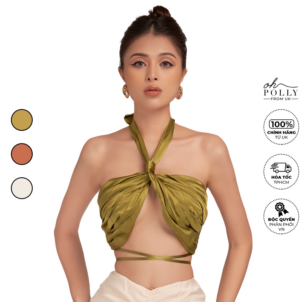 Oh Polly - เสื้อครอปผ้าไหมซาตินเซ็กซี่ สายเดี่ยวคล้องคอสุดหรู
