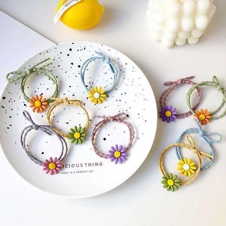 (A-006) ยางรัดผมลายดอกเดซี่ ยางรัดผม ดอกไม้ ยางมัดผม เครื่องประดับผม เกาหลี น่ารัก ยางเด็ก กิ๊บปากเป็ด สเตนเลส คลิปหนีบ