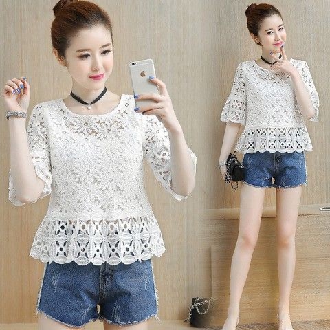 พร้อมส่ง🍋เสื้อลูกไม้น่ารักแฟชั่นเกาหลีท็อปส์ซูขนาดใหญ่ (K39)