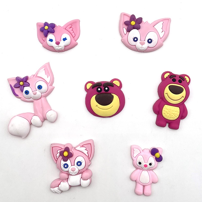 การ์ตูน Pink Fox Bear crocse Design Jibitz Charm Pins น่ารัก Jibit Crors อุปกรณ์เสริม Crocks สําหรับ