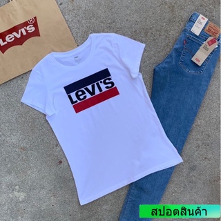 แฟชั่น เสื้อยืดสีขาวLevis เสื้อยืดคอกลมสตรีลีวายส์  ของแท้ 1000%