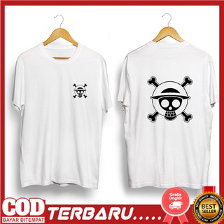 T-shirt เสื้อยืด พิมพ์ลายการ์ตูนอนิเมะ Luffy Skull สีดํา สไตล์ญี่ปุ่น สําหรับผู้ชาย S-5XL