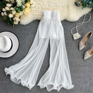 🔥จัดส่งในกรุงเทพฯ 🚚 / New กางเกงขากว้างผู้หญิง ruffled fishtail flared trousers plit trousers