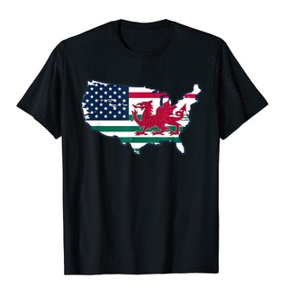 เสื้อยืดผ้าฝ้ายพิมพ์ลายคลาสสิก ขายดี เสื้อยืดลําลอง แขนสั้น พิมพ์ลายธง USA Welsh Red Dragon Cymru Ancestry Expat สําหรับ