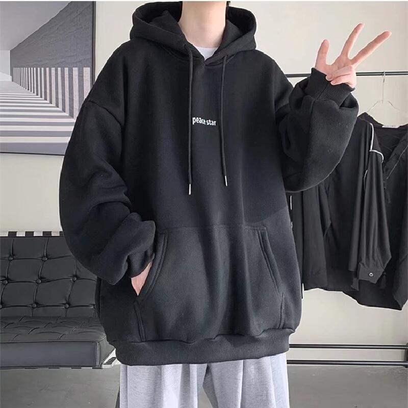 Hoodies【M-5XL】Korean Fashion Men's Hoodie Printed Hooded Sweatshirt Letter Patterned Hoodie Street Hip-hop Trend Hoodie Winter Long-sleeved Hooded Sweater Oversized Loose and Comfortable Hoodies