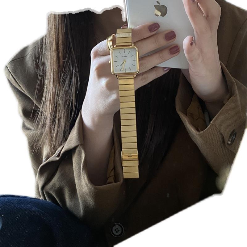 นาฬิกาข้อมือ สายไม้ไผ่ หน้าปัดสี่เหลี่ยม ขนาดใหญ่ สีทอง แบบเรียบง่าย สไตล์เรโทร แฟชั่นคู่รัก สําหรับผู้ชาย และผู้หญิง - รูปที่ 3