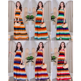 #SD015 #สายเดี่ยวลายริ้วโฟร์โทน Maxi dress  แมกซี่เดรสลายขายดีอมตะ สายเดี่ยวอกใส่ยางดึงสม้อค ใส่แล้วเพรียวสูง