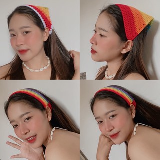 💐ผ้าคาดผมรุ้งเส้นเล็ก🌈💐 ผ้าคาดผมวินเทจ ผ้าโพกผมสีรุ้ง ~ HANDMADE