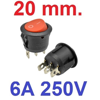 สวิตช์ 2ทาง 3ขา ขนาด 20 mm สีแดง ไม่มีไฟ Full circle Round Black Rocker Switch 3 Pin