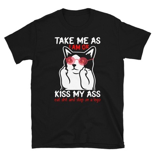 เสื้อยืด พิมพ์ลายแมวคิตตี้น่ารัก Take Me As I Am Or Kiss My  ตลกS-5XL