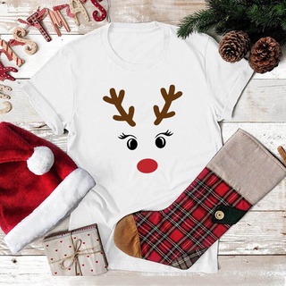 shirtFashion Summer T Shirt Women Cotton Christmas Deer Print Graphic Female Fashion TShirts O-Neck Short Sleeve Casual