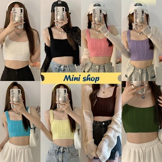 Mini shop🌸พร้อมส่ง🌸(44125) เสื้อครอปสายเดี่ยวไหมพรม สีซัมเมอร์น่ารัก แมทช์ง่าย ผ้านิ่มผ้ายืดใส่สบาย