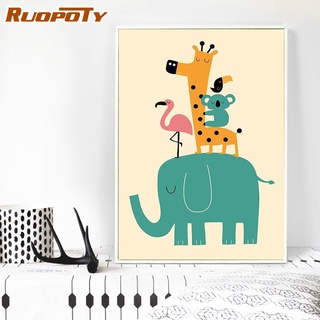 Ruopoty ภาพวาดสีน้ํามันบนผ้าใบ ตามตัวเลข ลายการ์ตูนสัตว์ สําหรับตกแต่งผนังห้องเด็ก