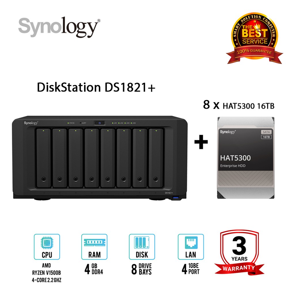 Promotion Set ] Synology DiskStation DS1821+ 8-Bay NAS + Synology HAT5300 16TB HDD