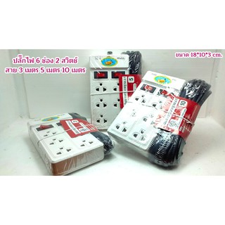 ปลั๊กไฟฟ้านิรภัยได้มาตรฐาน 6 ช่อง 2 สวิตช์ เต้าเสียบปลั๊กไฟอ…