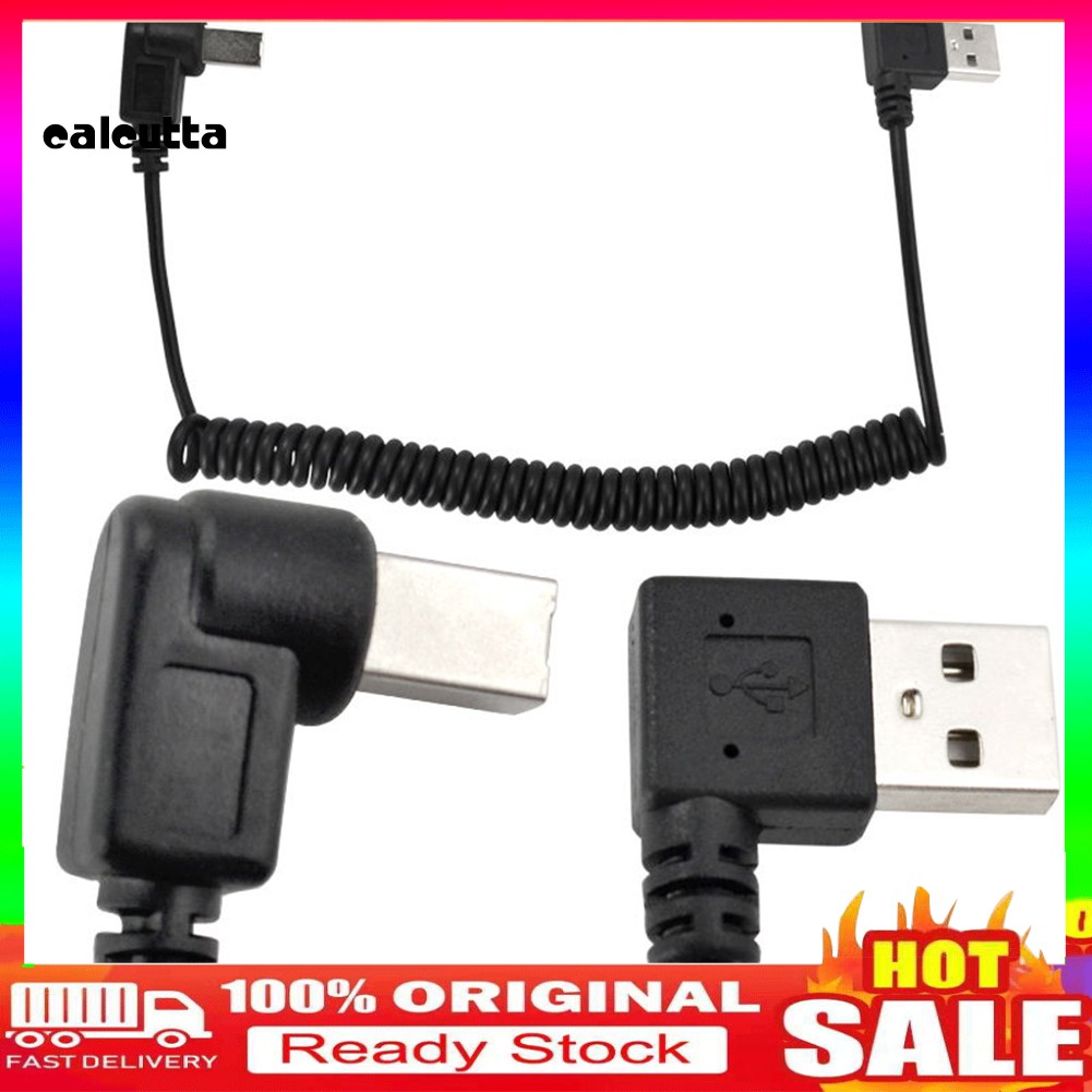 1.5m/5ft USB 2.0 Type A Male to USB Type B Male Right Angle Coiled Printer Cable