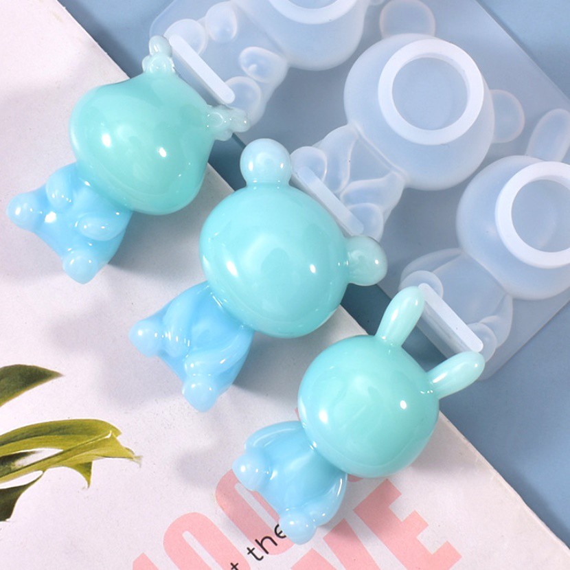 พร้อมส่ง!! แม่พิมพ์ซิลิโคน หมี กระต่าย ฮิปโป 3 ช่อง น่ารัก แม่พิมพ์ สัตว์น้อยน่ารัก (04DY091)