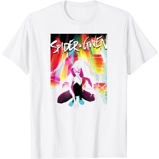 ผ้าฝ้ายคอกลมเสื้อยืด พิมพ์ลายกราฟฟิค Marvel Spider-Gwen Rainbow สไตล์วินเทจย้อนยุค สําหรับผู้หญิง และผู้ชายเสื้อยืด พิมพ